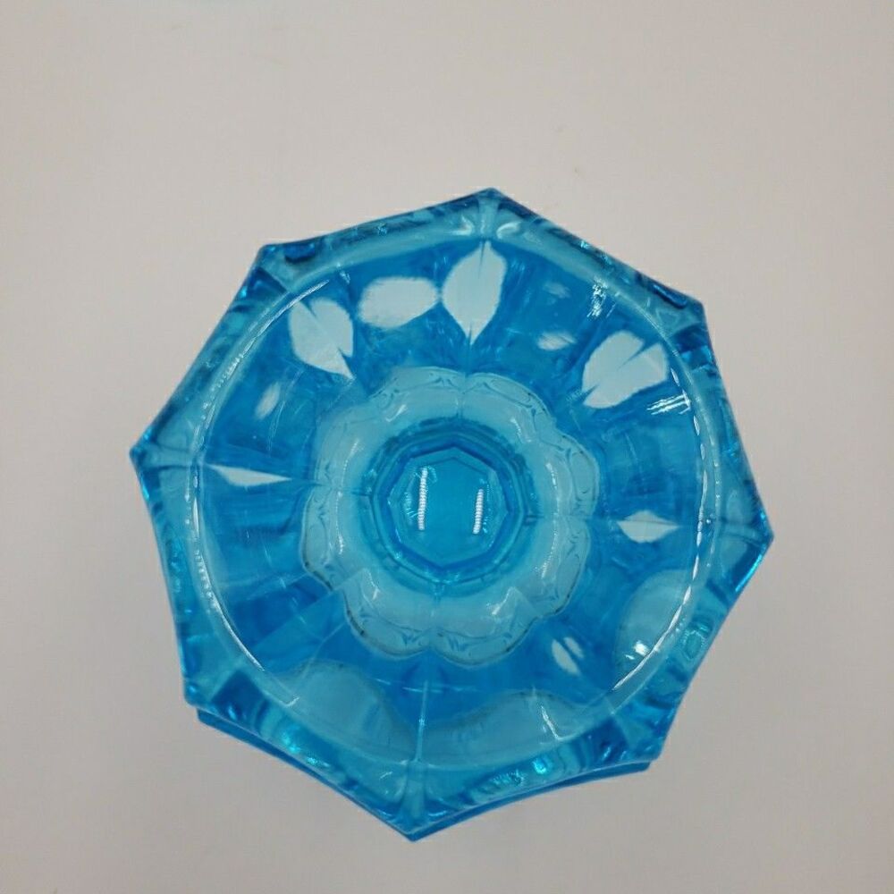 Fostoria Wedding Bowl with Lid Blue Glass Coin Medallion Covered Pedestal Dish - Picture 12 of 16